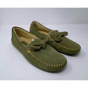 Cole Haan Bellport Bow Driver Shoes Womens 10B Green Suede Casual Loafer Lined